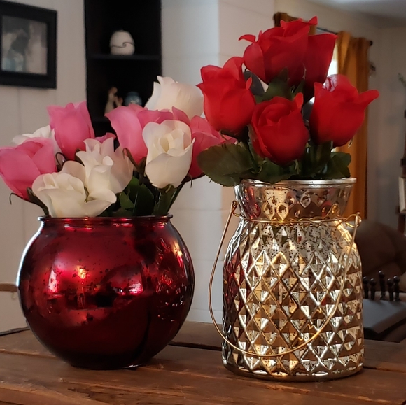 Retro Red Mercury Glass Short Vase/Candle Holder/Candy Bowl - Picture 5 of 6